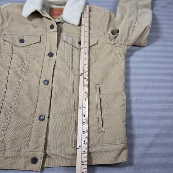 Levis Jacket Mens Medium Tan Corduroy Sherpa Lined Trucker Coat Casual - Picture 9 of 14